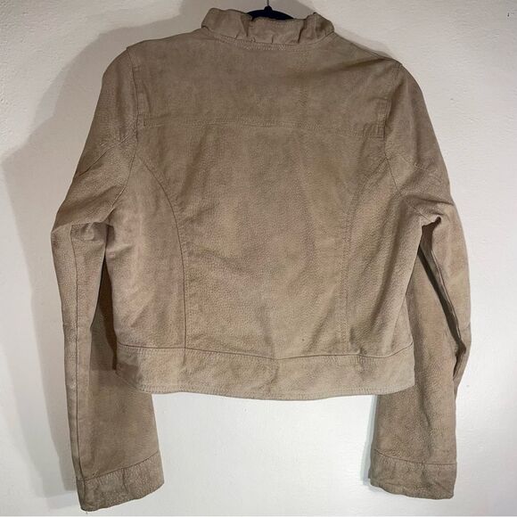 Dollhouse L Suede Leather Jacket Tan Ruffle Coat - Picture 7 of 10